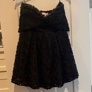 Black Floral Lace Strapless Mini Dress